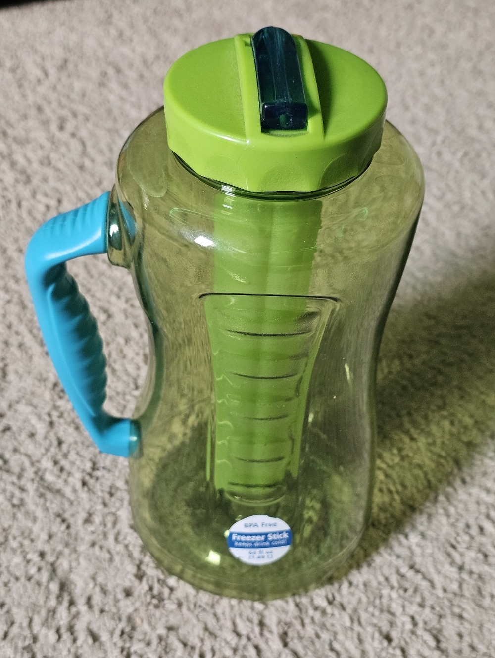 Clear Green Reusable Tumbler Jug w/ Lift Up Straw & Freezer Stick BPA Free 64 OZ